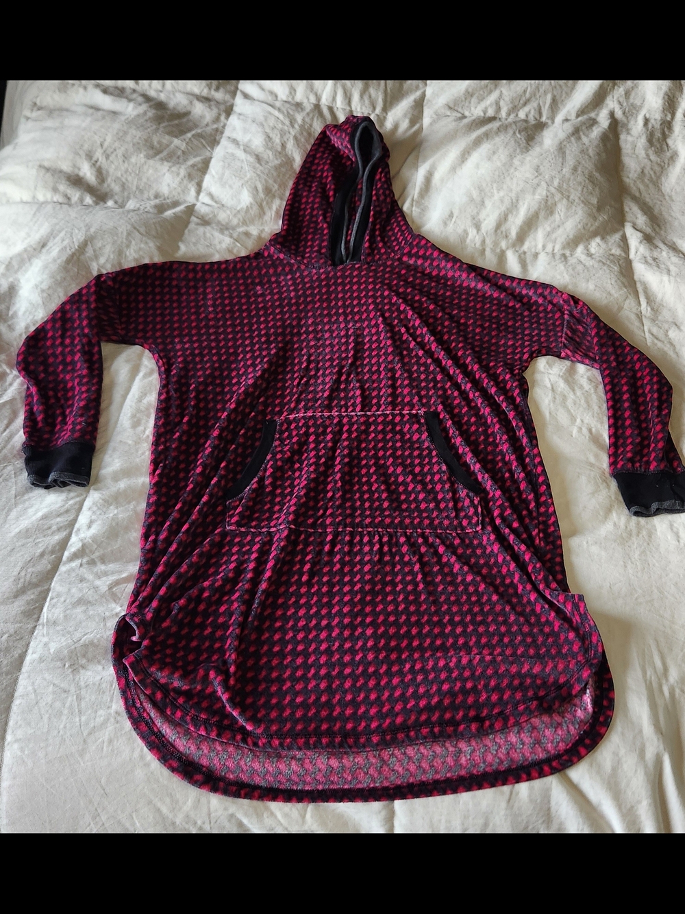 Simply Vera Vera Wang Pink and Black Patterned Hooded Tunic Sweater